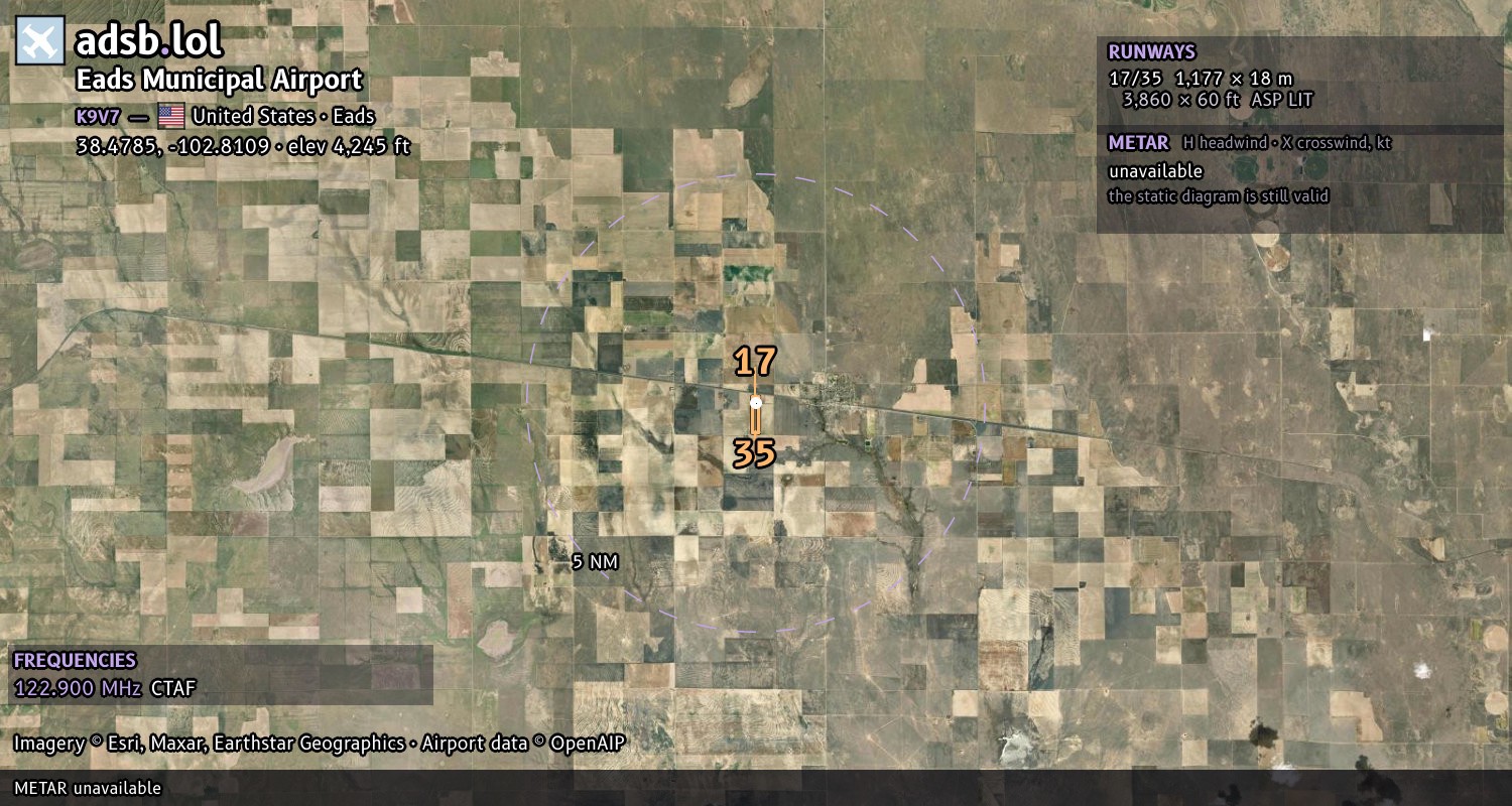 Satellite map with the runway layout of Eads Municipal Airport (K9V7)