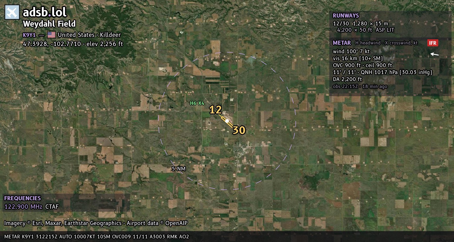 Satellite map with the runway layout of Weydahl Field (K9Y1)