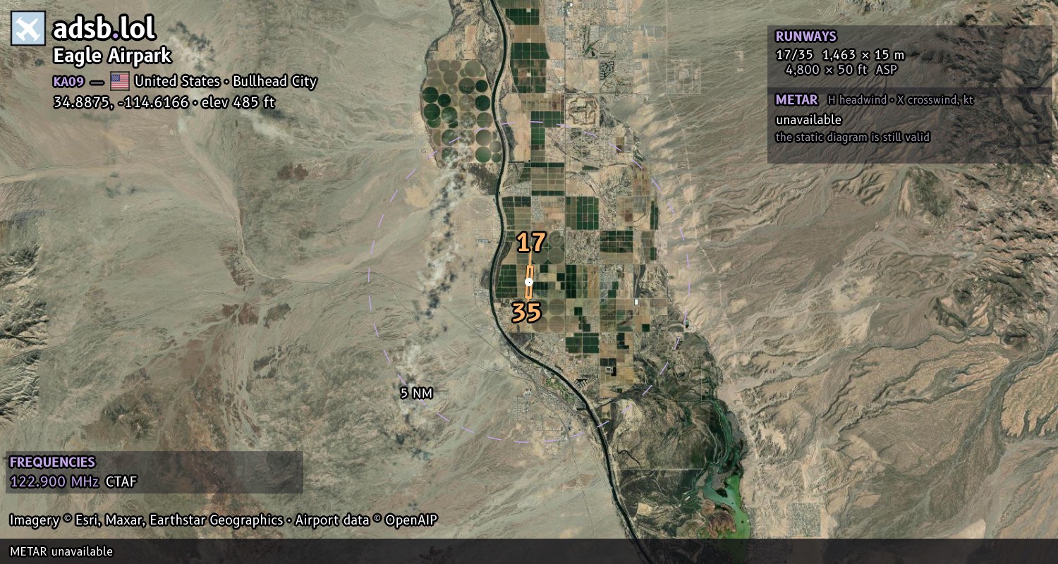 Satellite map with the runway layout of Eagle Airpark (KA09)
