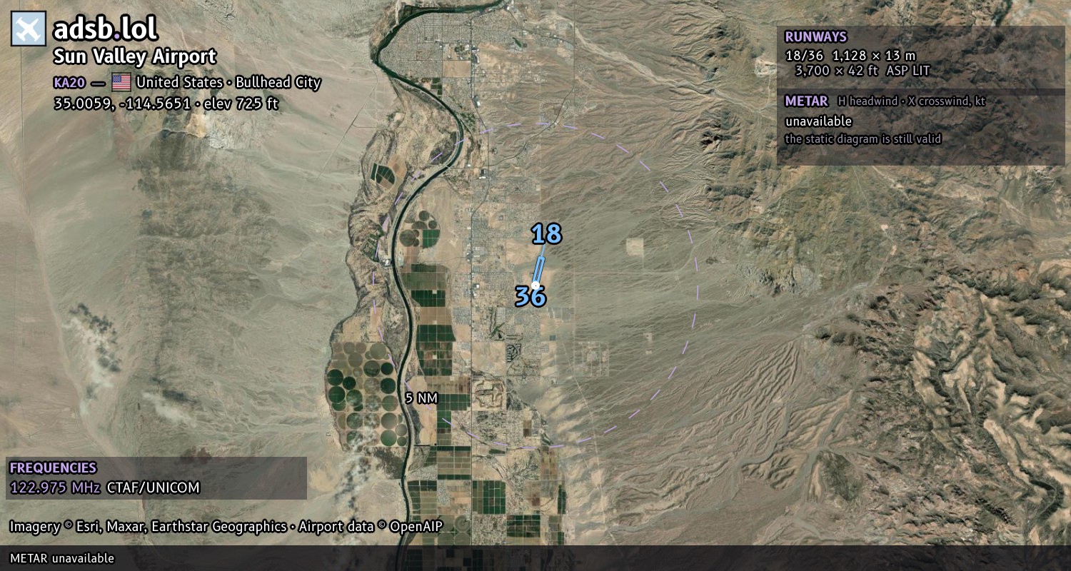 Satellite map with the runway layout of Sun Valley Airport (KA20)