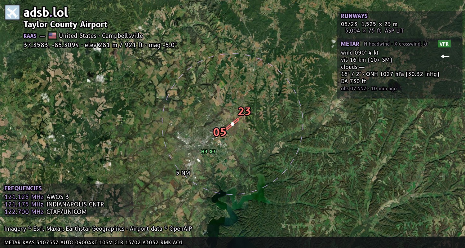 Satellite map with the runway layout of Taylor County Airport (KAAS)