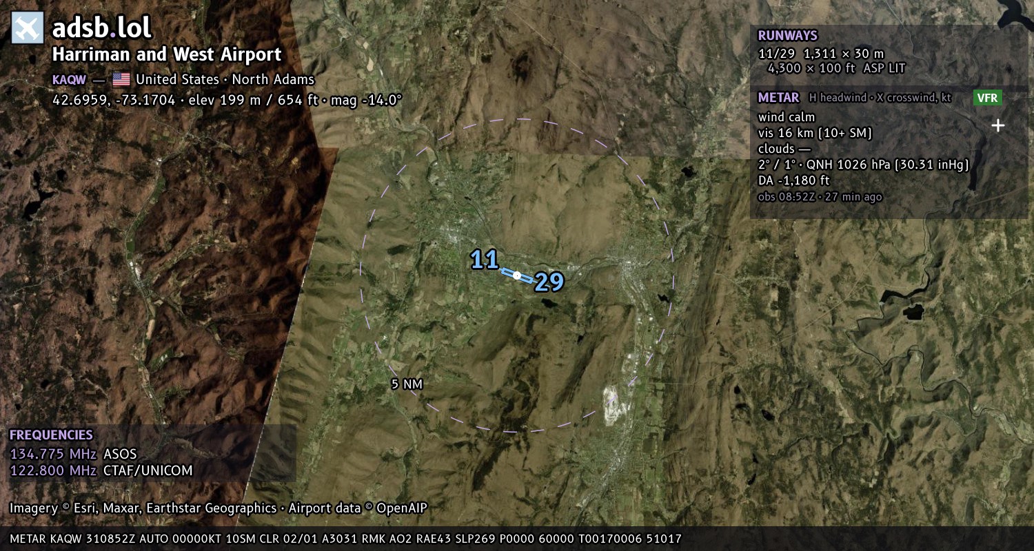Satellite map with the runway layout of Harriman and West Airport (KAQW)