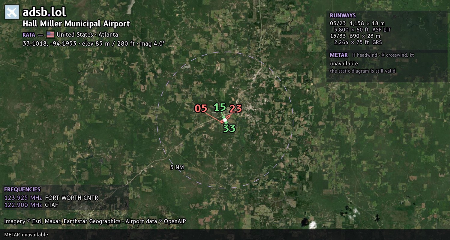 Satellite map with the runway layout of Hall Miller Municipal Airport (KATA)