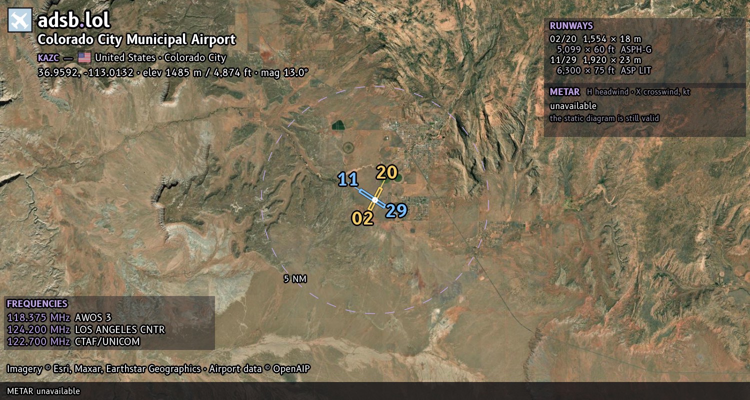 Satellite map with the runway layout of Colorado City Municipal Airport (KAZC)