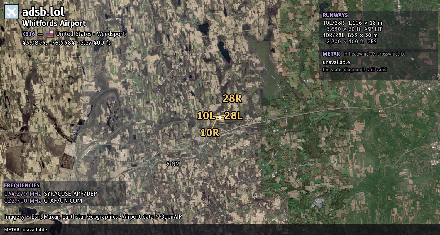 Satellite map with the runway layout of Whitfords Airport (KB16)