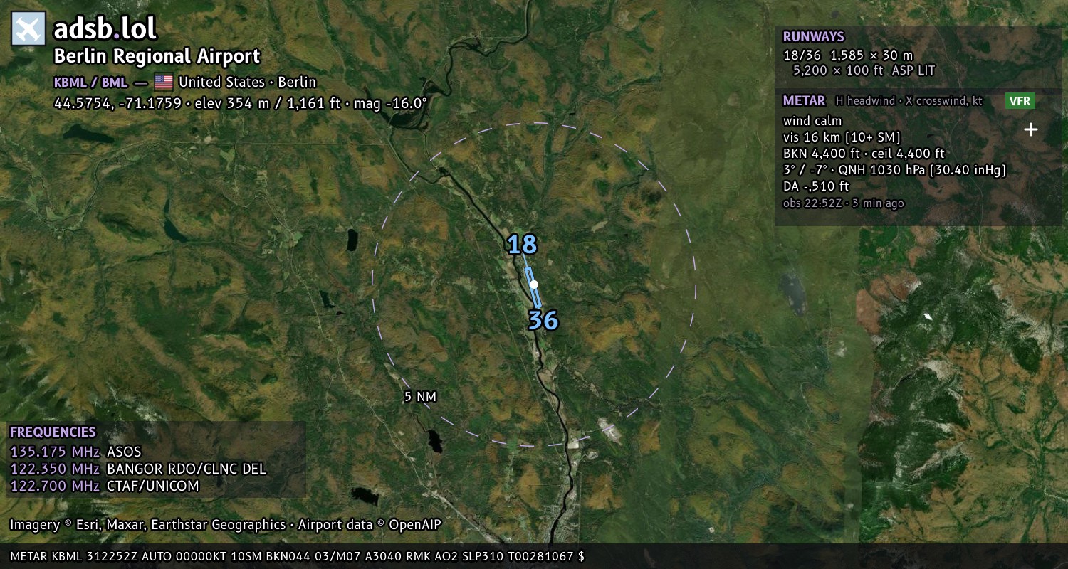 Satellite map with the runway layout of Berlin Regional Airport (KBML)