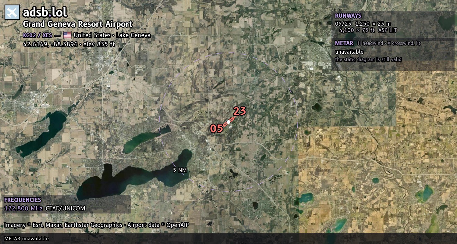 Satellite map with the runway layout of Grand Geneva Resort Airport (KC02)