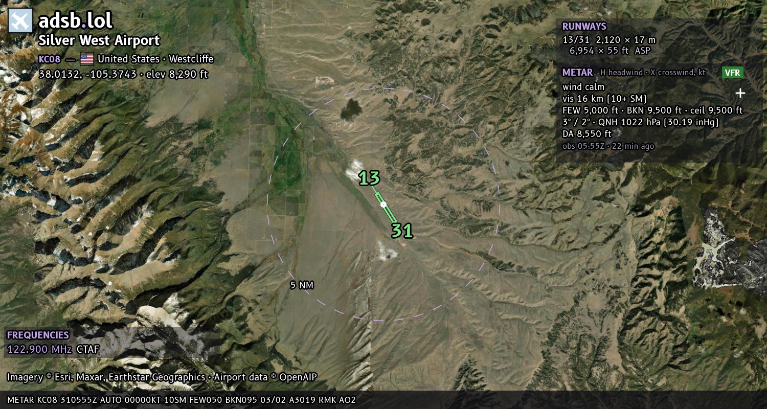 Satellite map with the runway layout of Silver West Airport (KC08)