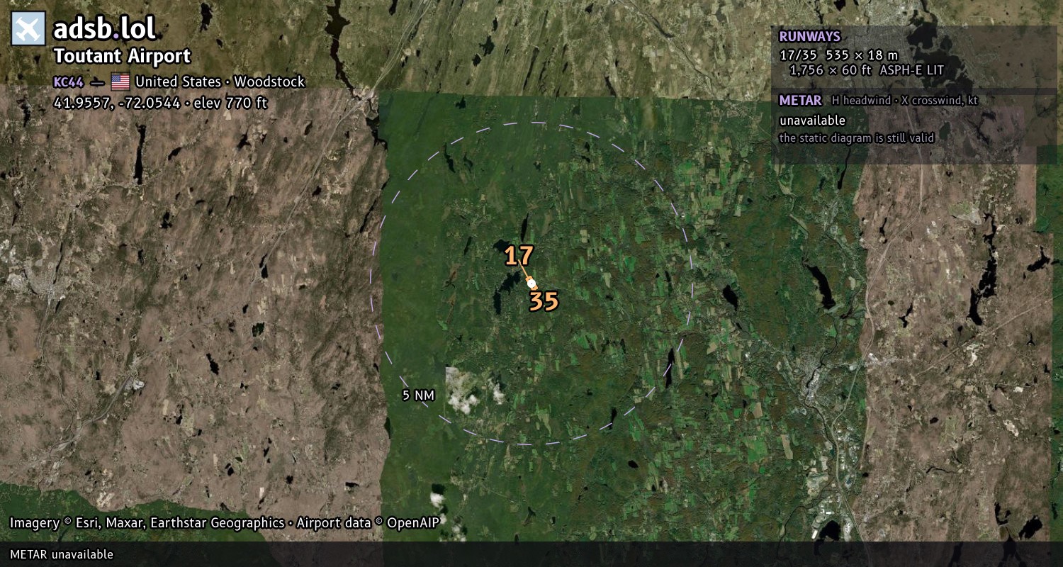 Satellite map with the runway layout of Toutant Airport (KC44)