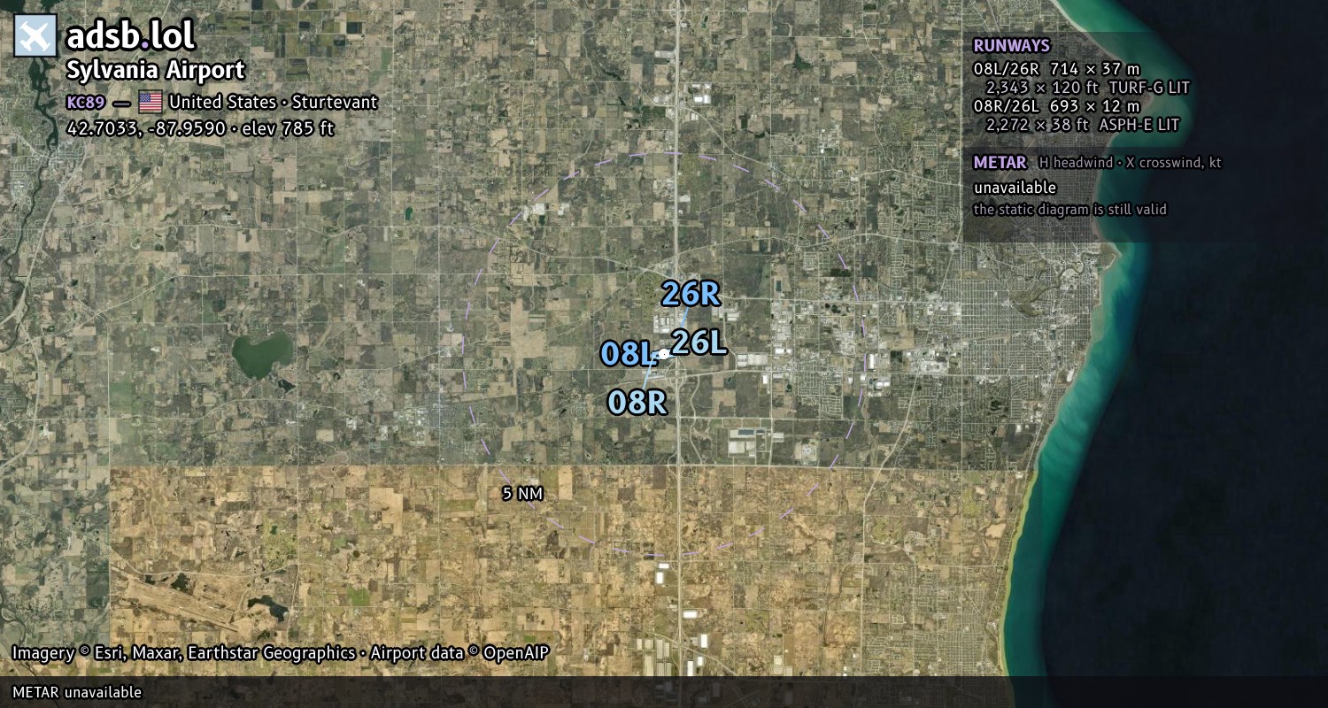 Satellite map with the runway layout of Sylvania Airport (KC89)