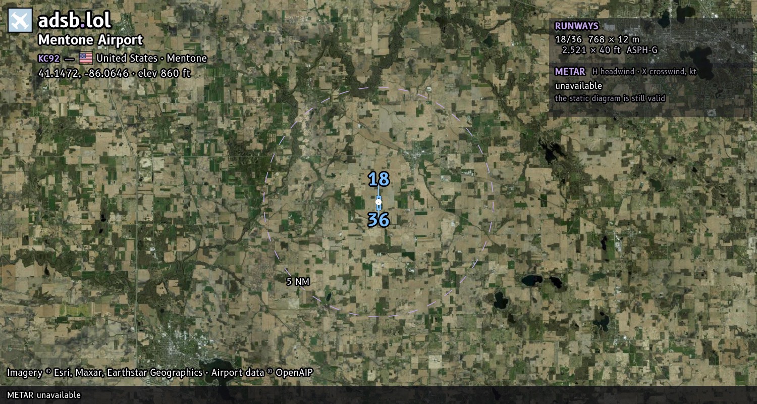 Satellite map with the runway layout of Mentone Airport (KC92)