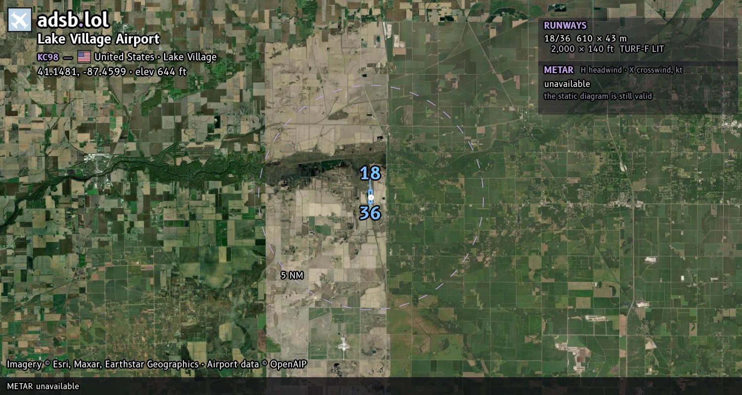 Satellite map with the runway layout of Lake Village Airport (KC98)