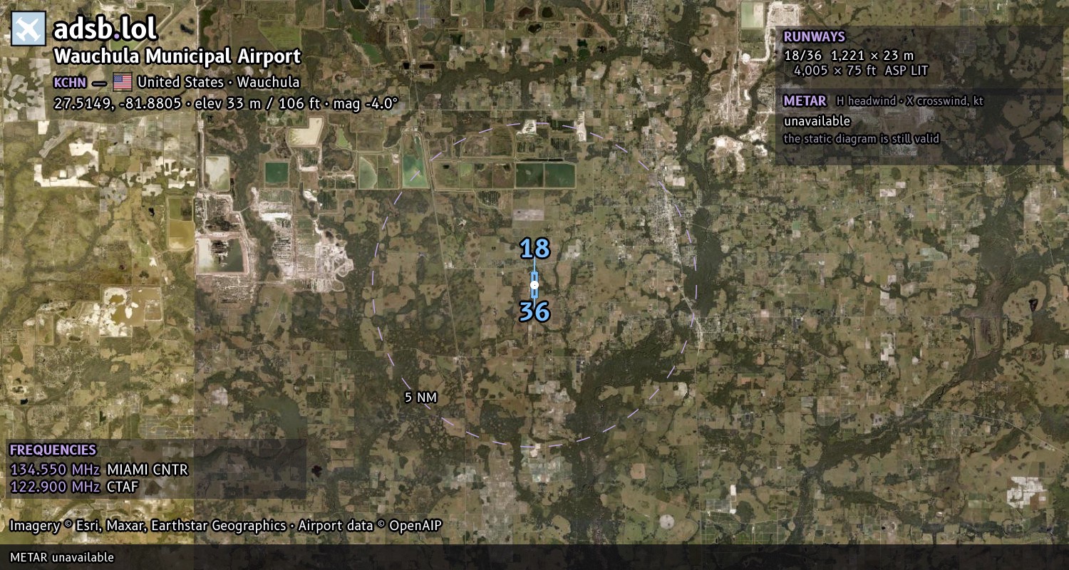 Satellite map with the runway layout of Wauchula Municipal Airport (KCHN)