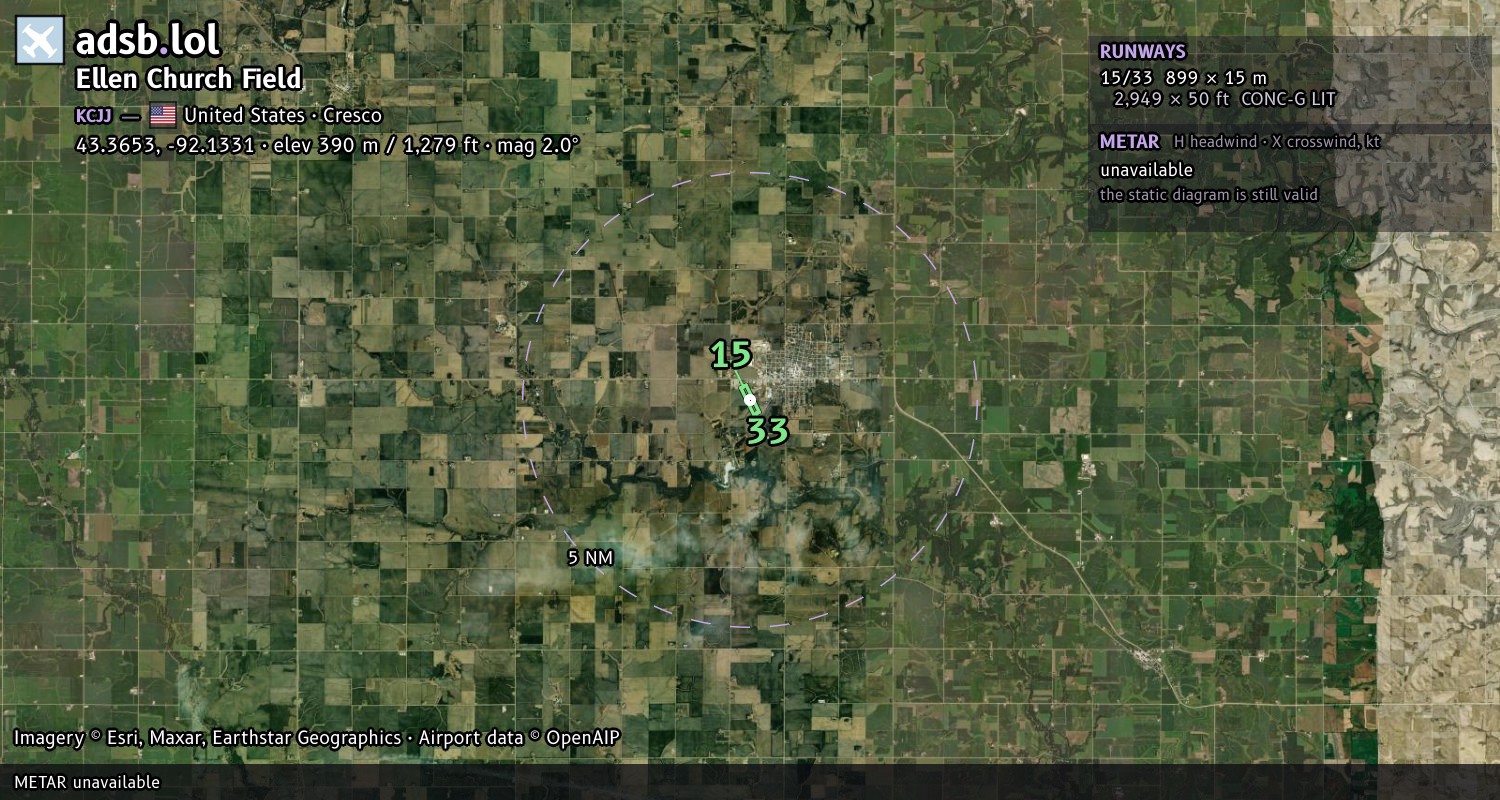 Satellite map with the runway layout of Ellen Church Field (KCJJ)