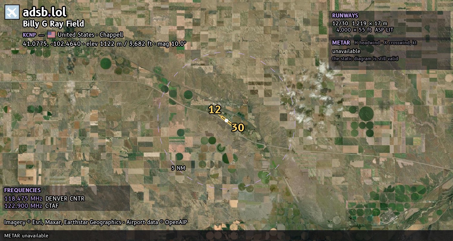 Satellite map with the runway layout of Billy G Ray Field (KCNP)