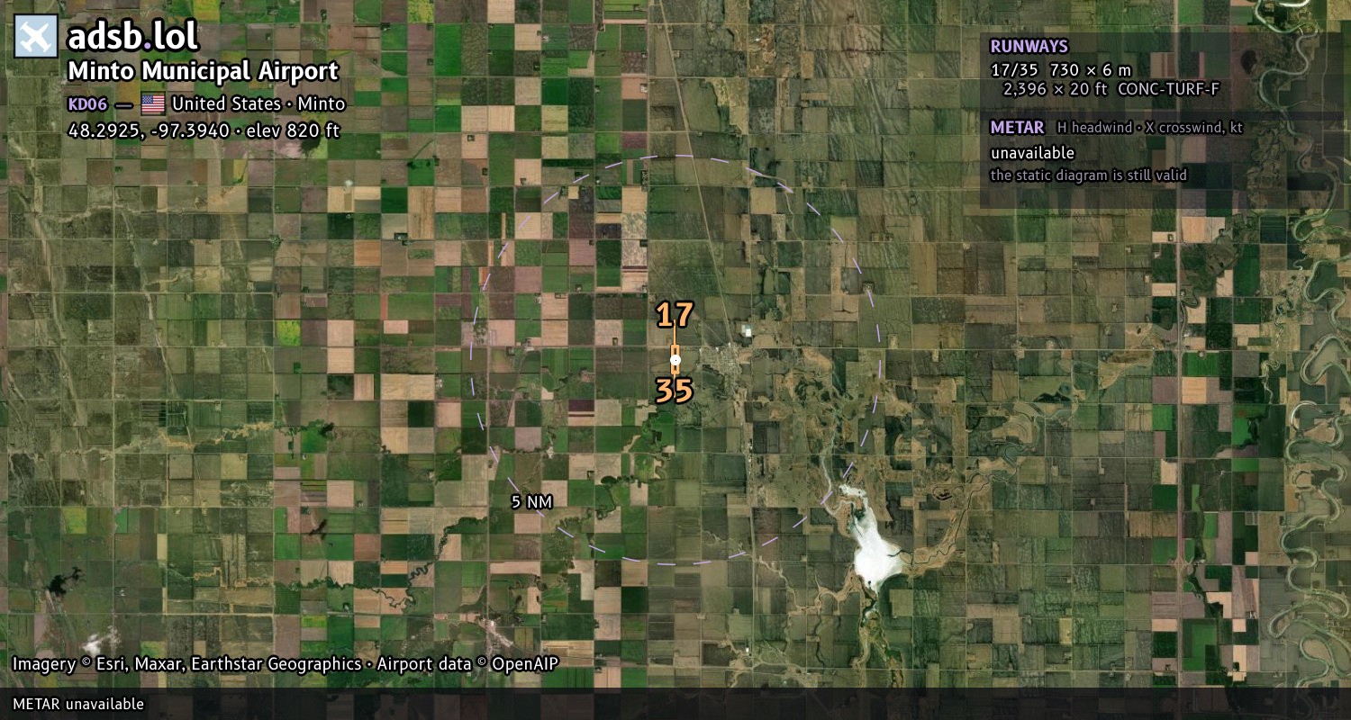Satellite map with the runway layout of Minto Municipal Airport (KD06)