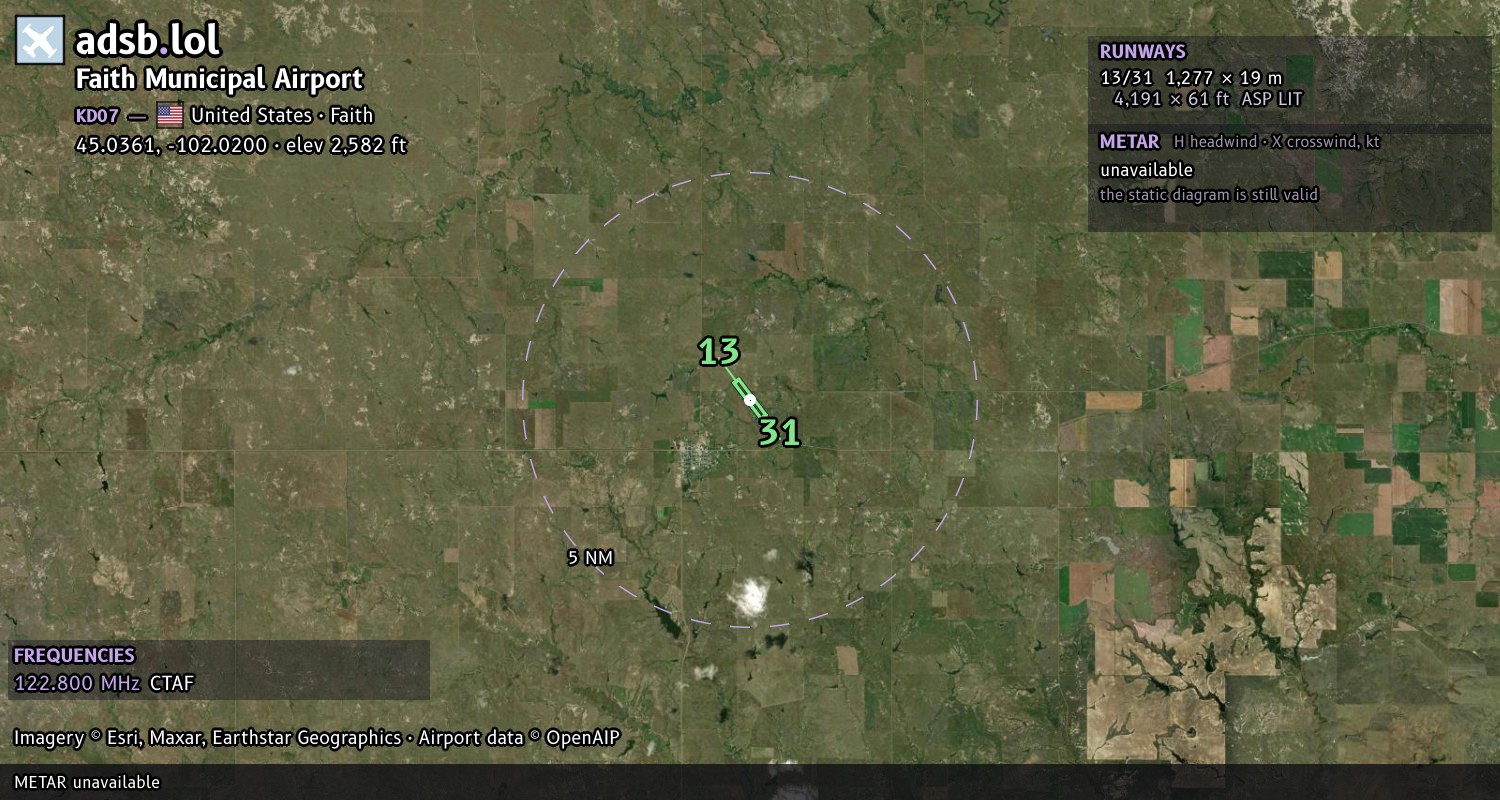 Satellite map with the runway layout of Faith Municipal Airport (KD07)