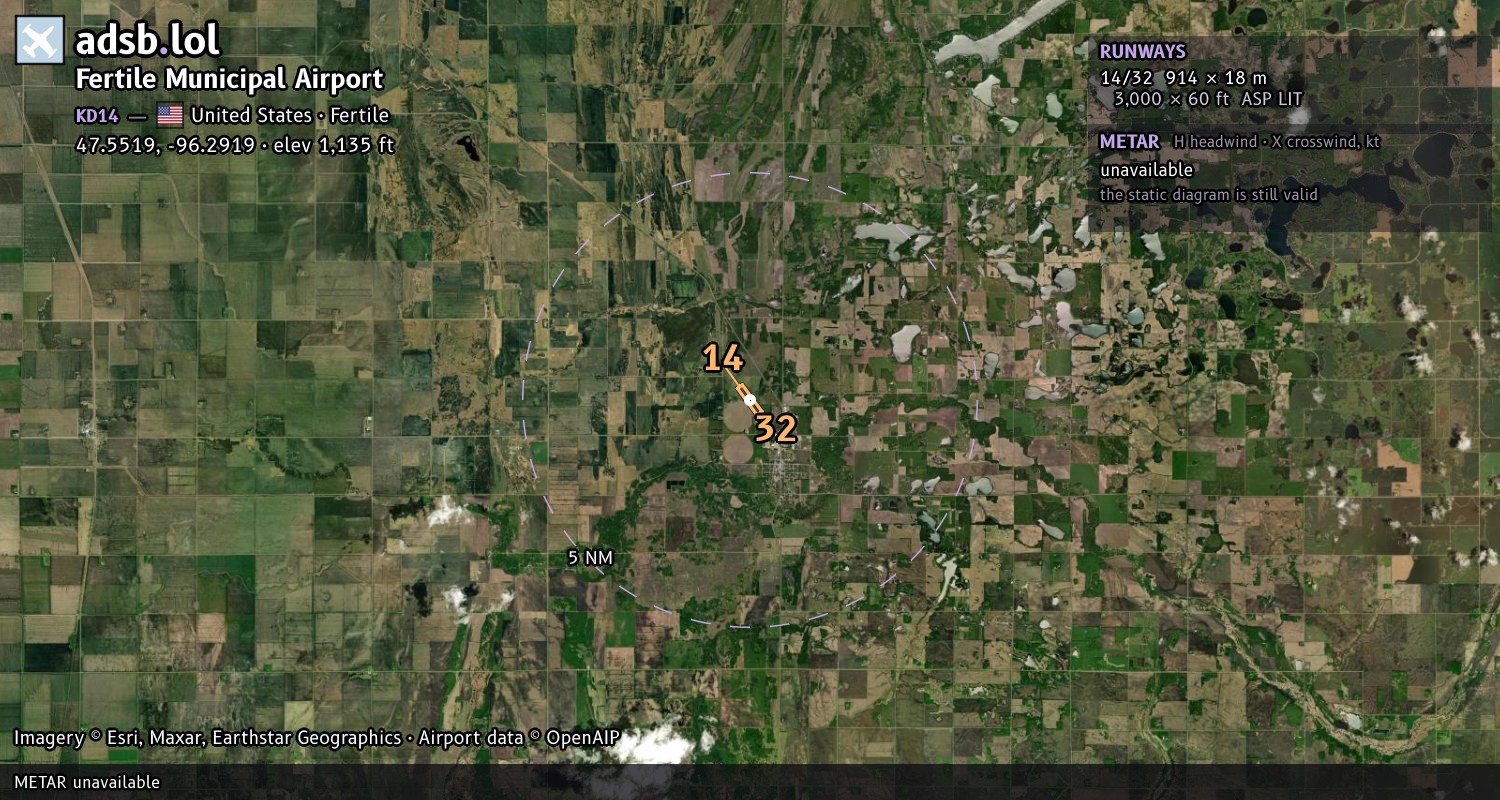 Satellite map with the runway layout of Fertile Municipal Airport (KD14)
