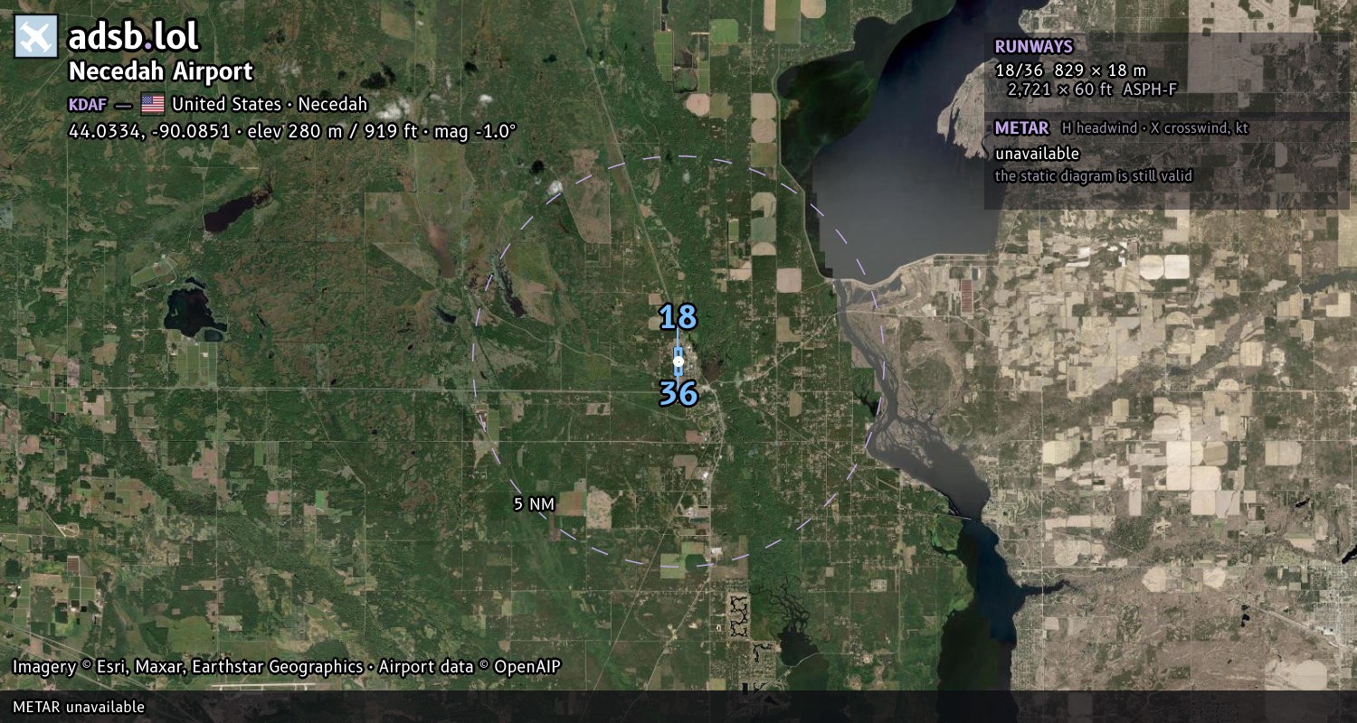 Satellite map with the runway layout of Necedah Airport (KDAF)