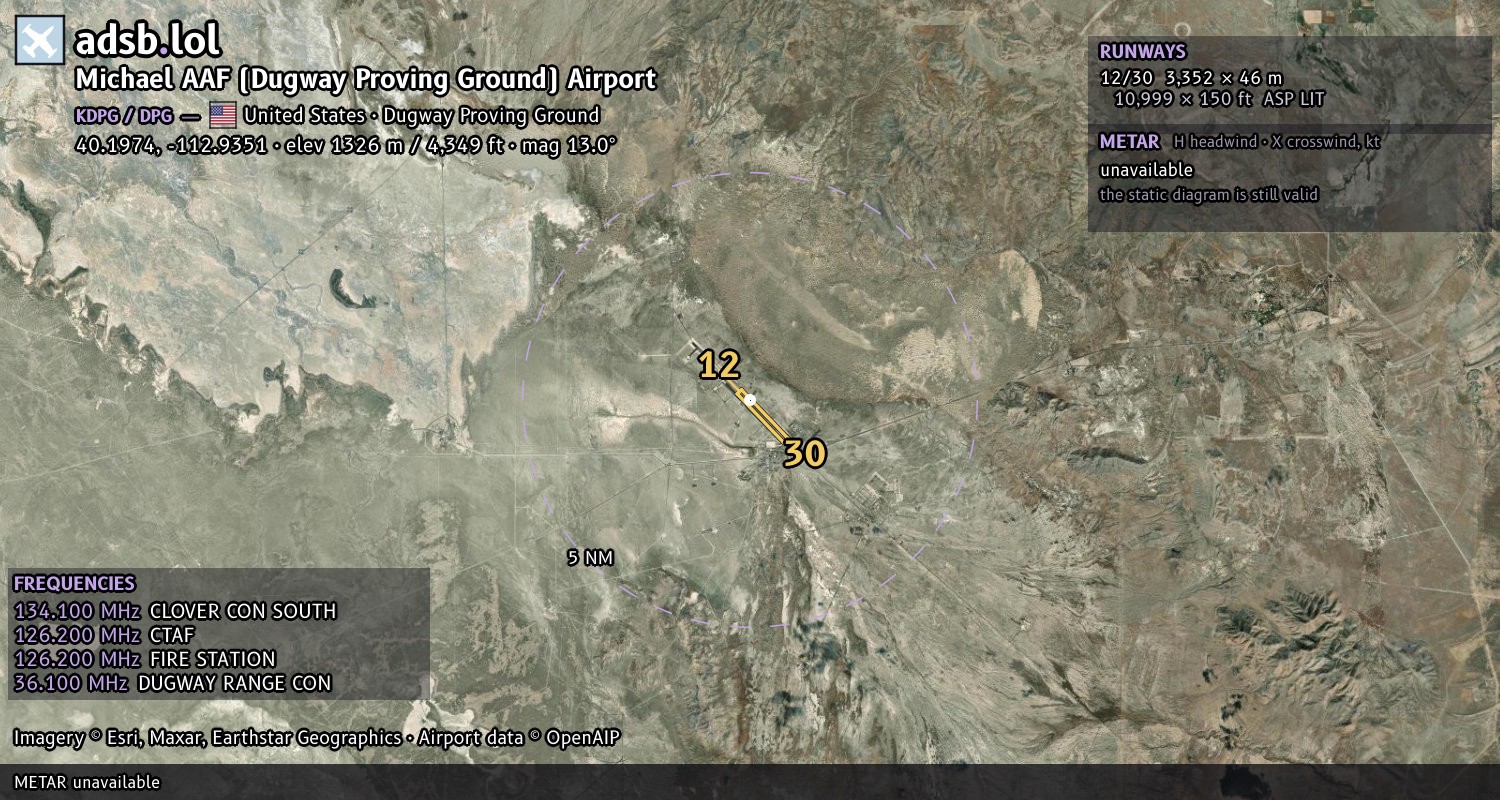 Satellite map with the runway layout of Michael AAF (Dugway Proving Ground) Airport (KDPG)