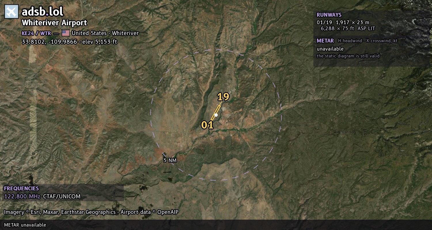 Satellite map with the runway layout of Whiteriver Airport (KE24)