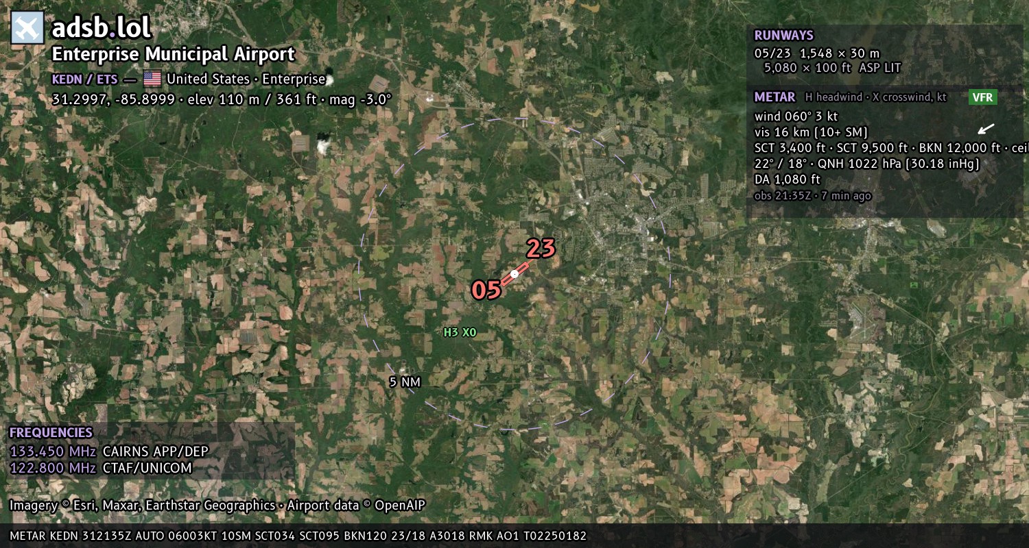 Satellite map with the runway layout of Enterprise Municipal Airport (KEDN)