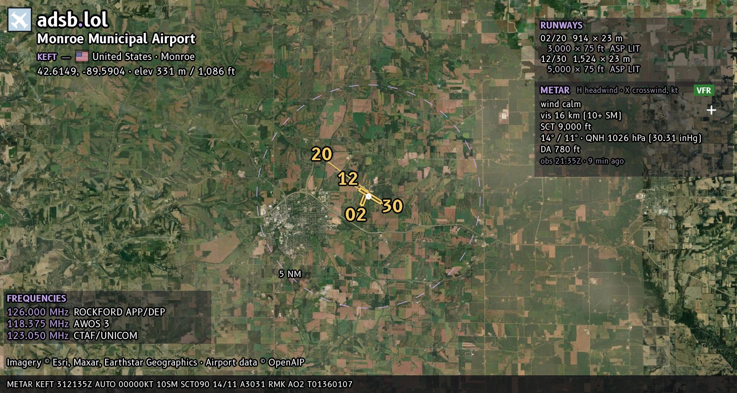Satellite map with the runway layout of Monroe Municipal Airport (KEFT)