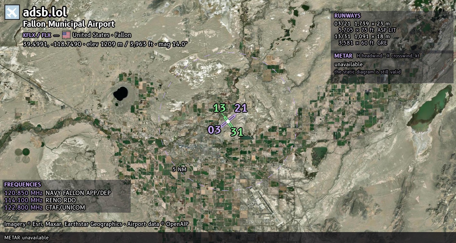 Satellite map with the runway layout of Fallon Municipal Airport (KFLX)