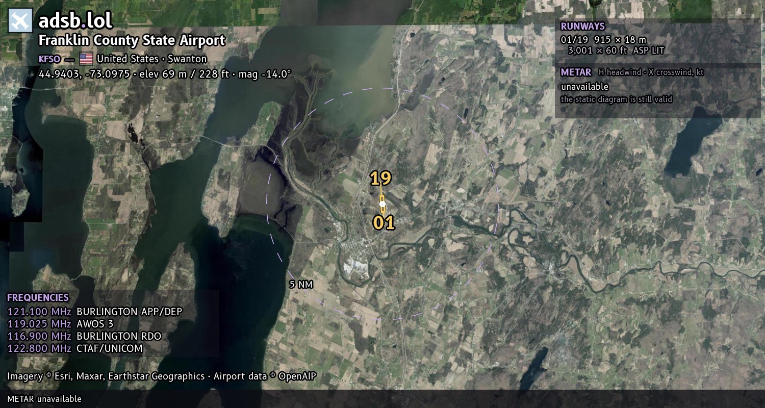Satellite map with the runway layout of Franklin County State Airport (KFSO)