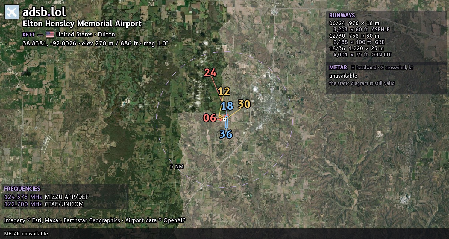 Satellite map with the runway layout of Elton Hensley Memorial Airport (KFTT)