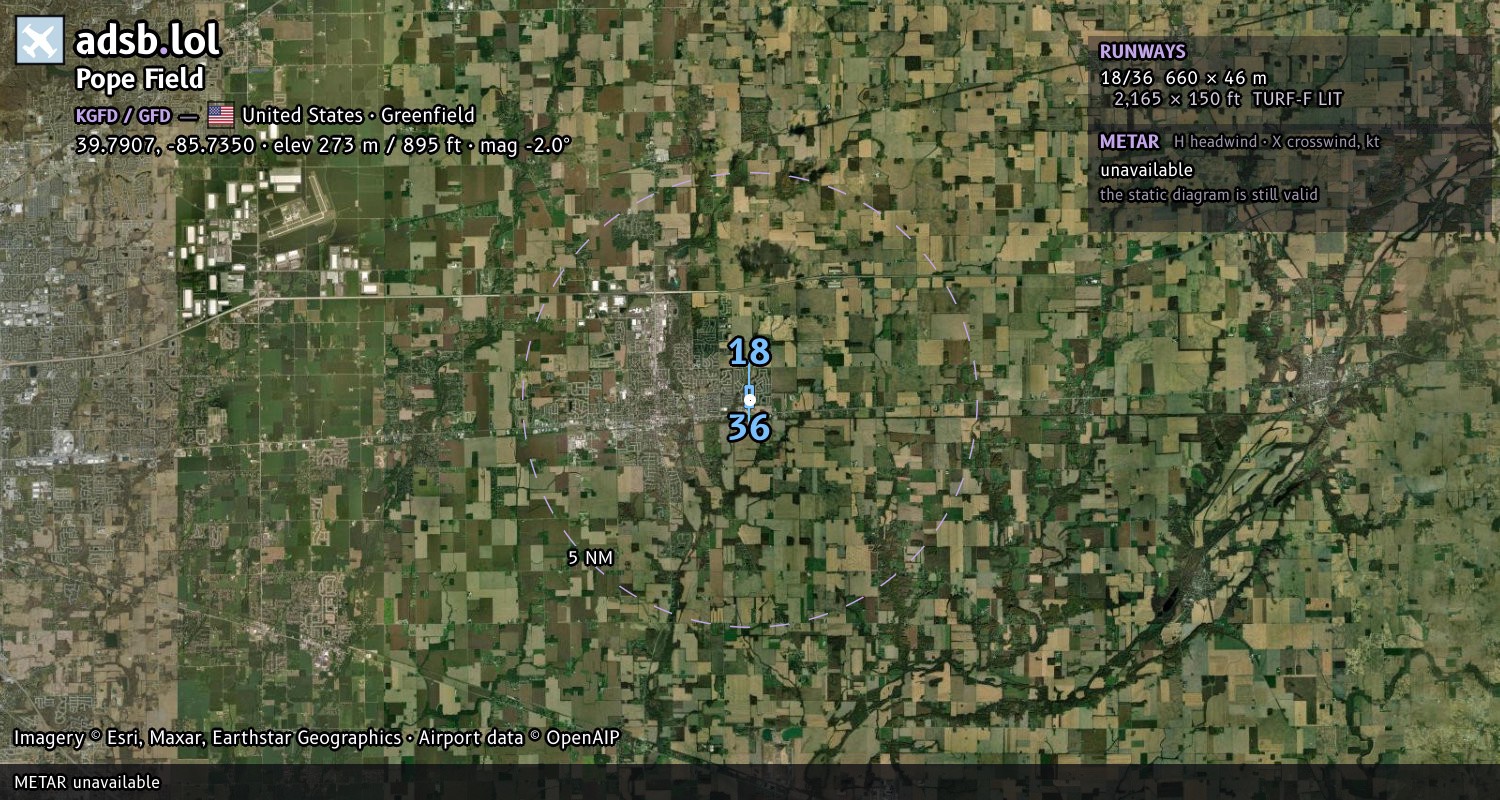 Satellite map with the runway layout of Pope Field (KGFD)