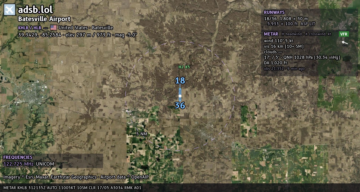 Satellite map with the runway layout of Batesville Airport (KHLB)