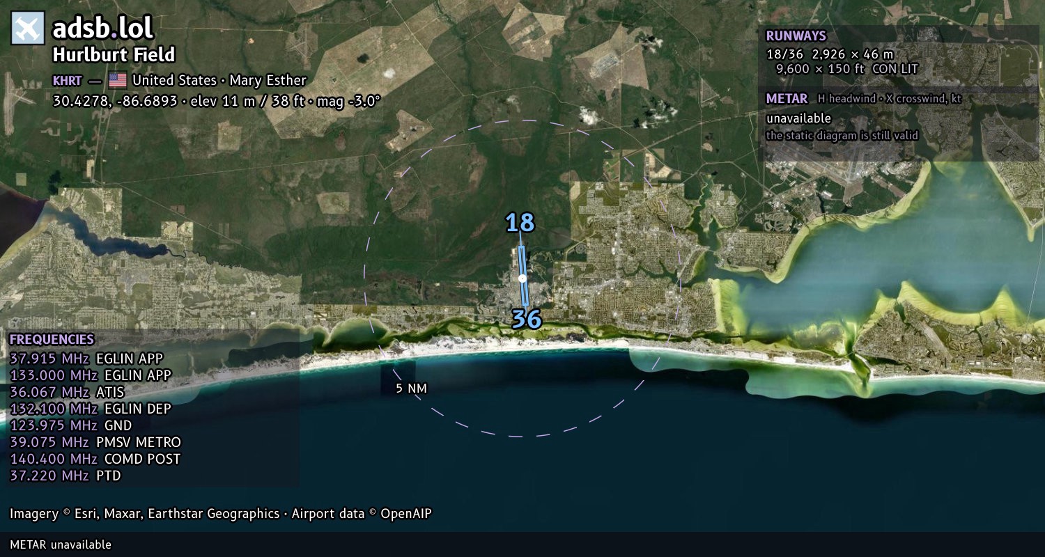 Satellite map with the runway layout of Hurlburt Field (KHRT)