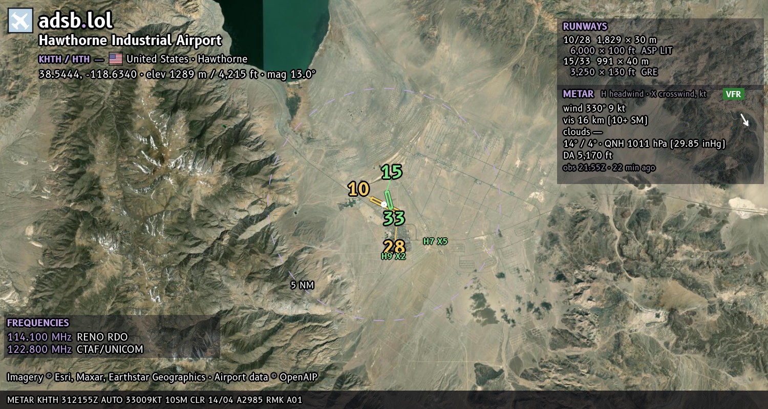 Satellite map with the runway layout of Hawthorne Industrial Airport (KHTH)