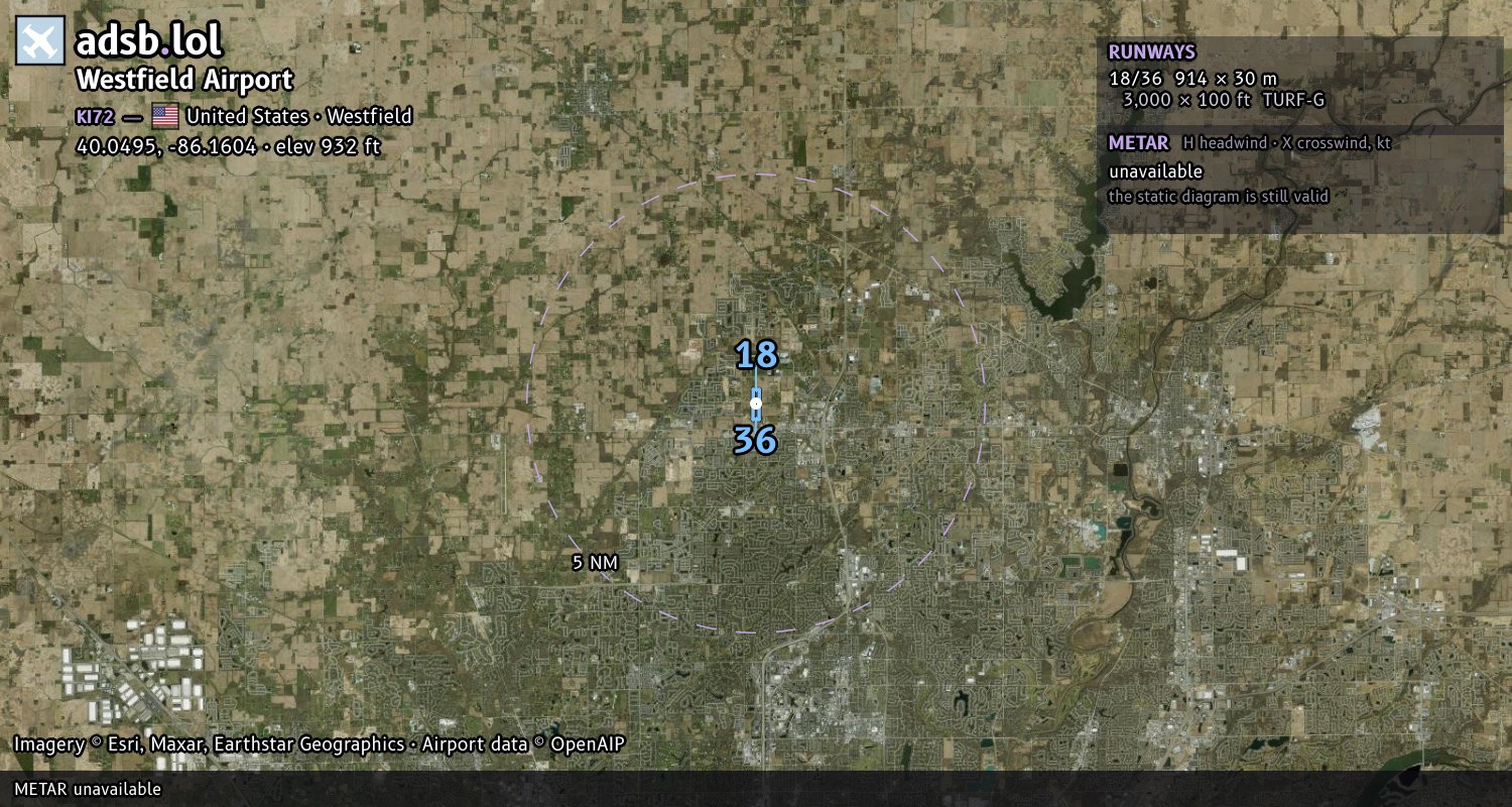 Satellite map with the runway layout of Westfield Airport (KI72)