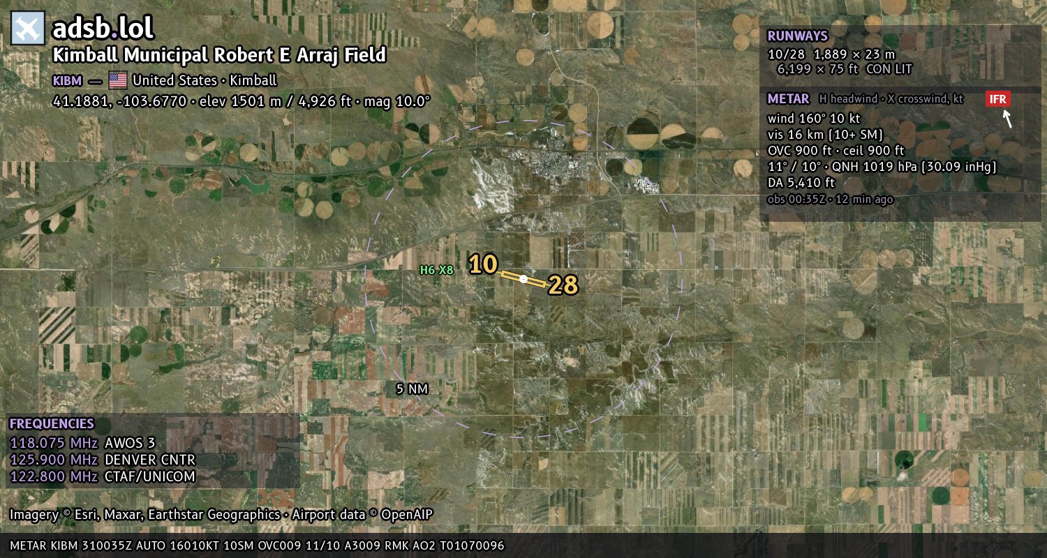 Satellite map with the runway layout of Kimball Municipal Robert E Arraj Field (KIBM)