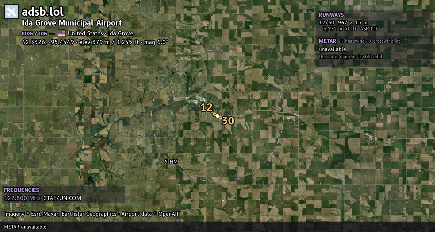 Satellite map with the runway layout of Ida Grove Municipal Airport (KIDG)