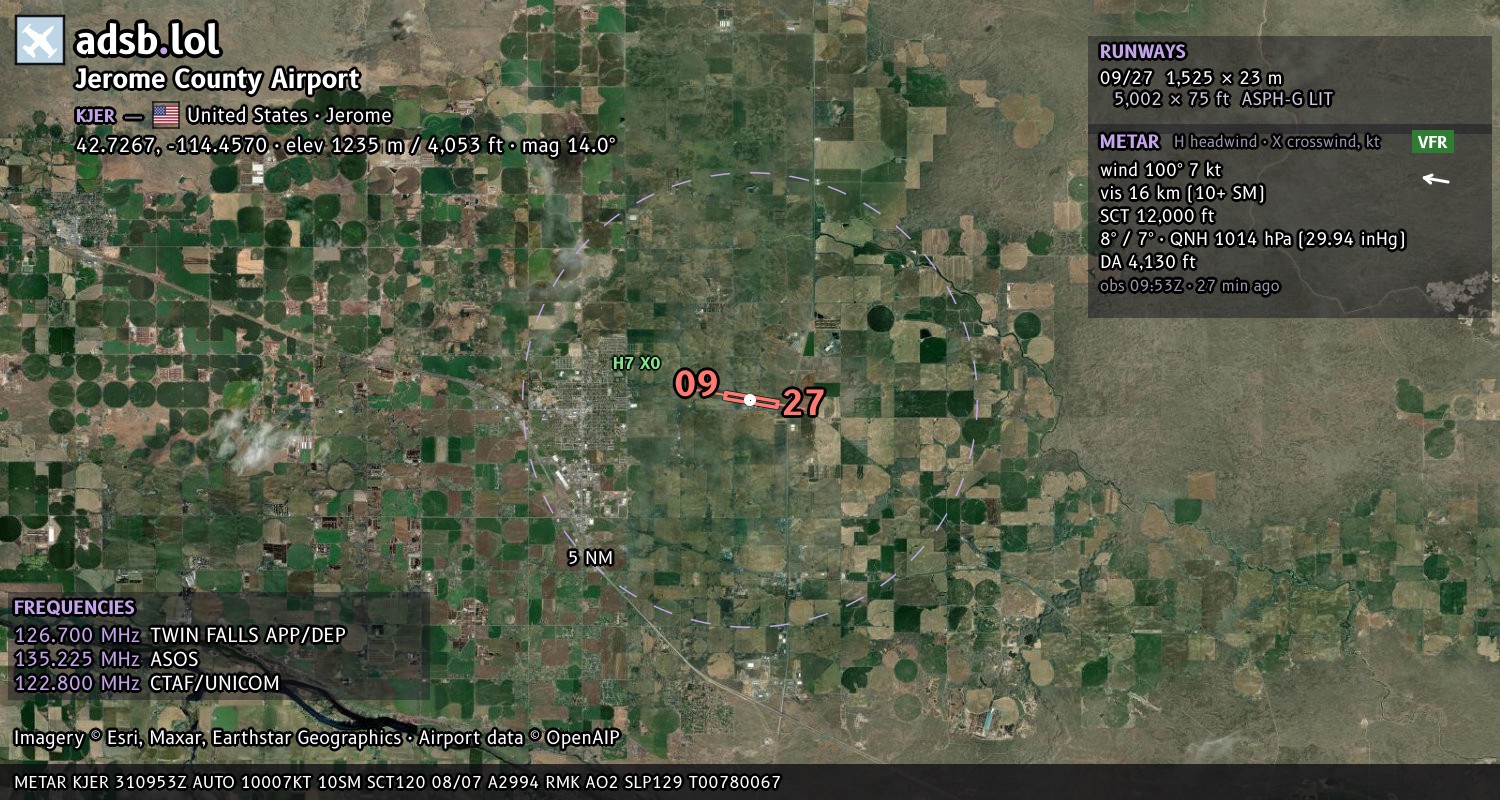 Satellite map with the runway layout of Jerome County Airport (KJER)