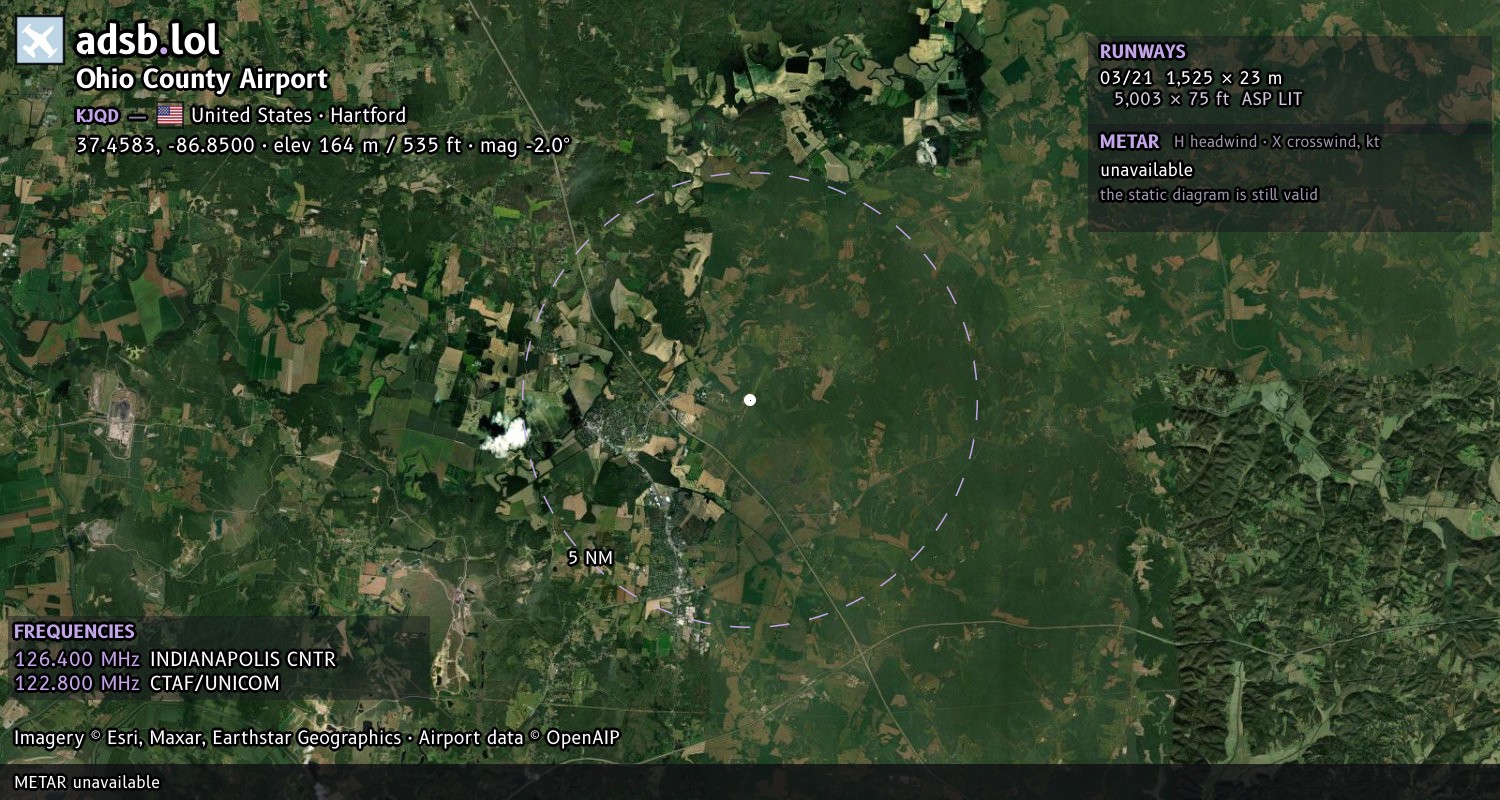 Satellite map with the runway layout of Ohio County Airport (KJQD)