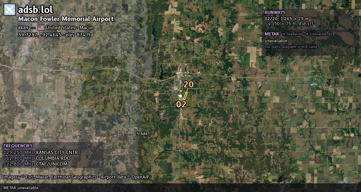 Satellite map with the runway layout of Macon Fowler Memorial Airport (KK89)