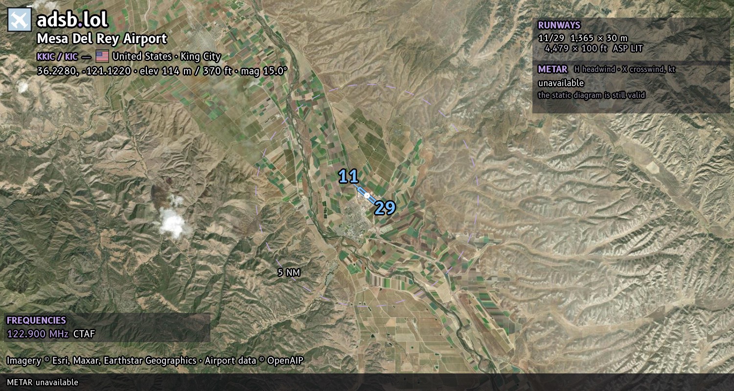 Satellite map with the runway layout of Mesa Del Rey Airport (KKIC)