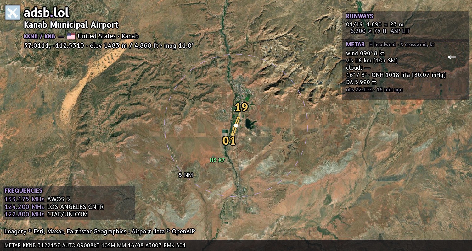 Satellite map with the runway layout of Kanab Municipal Airport (KKNB)