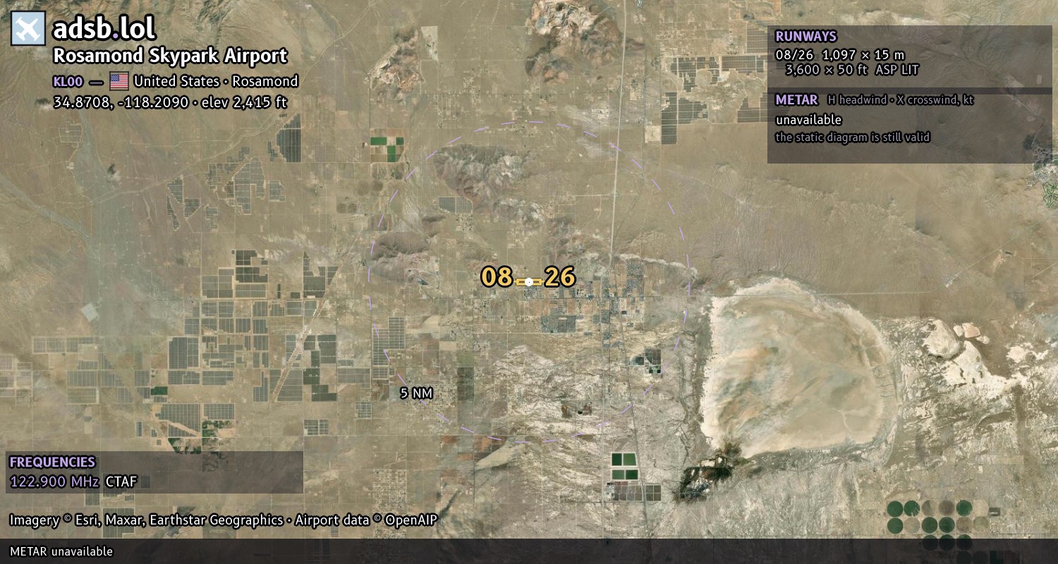 Satellite map with the runway layout of Rosamond Skypark Airport (KL00)