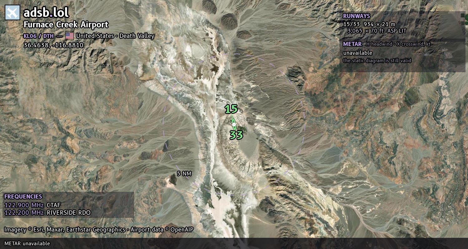 Satellite map with the runway layout of Furnace Creek Airport (KL06)