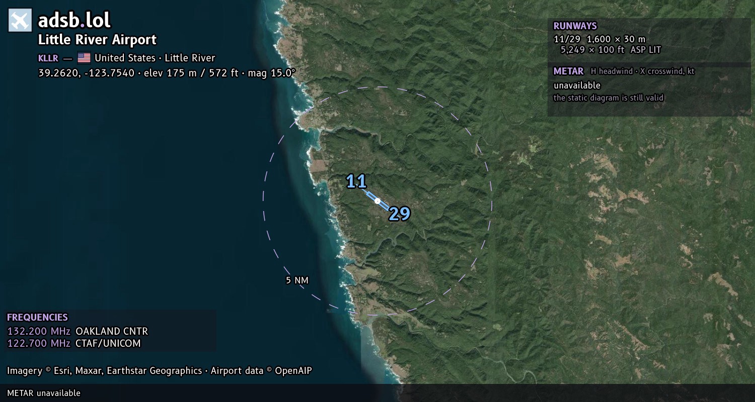 Satellite map with the runway layout of Little River Airport (KLLR)
