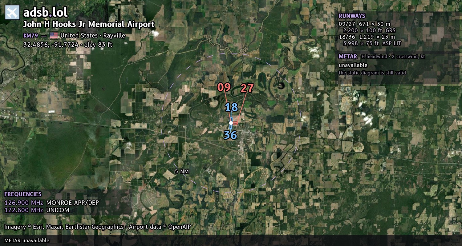 Satellite map with the runway layout of John H Hooks Jr Memorial Airport (KM79)