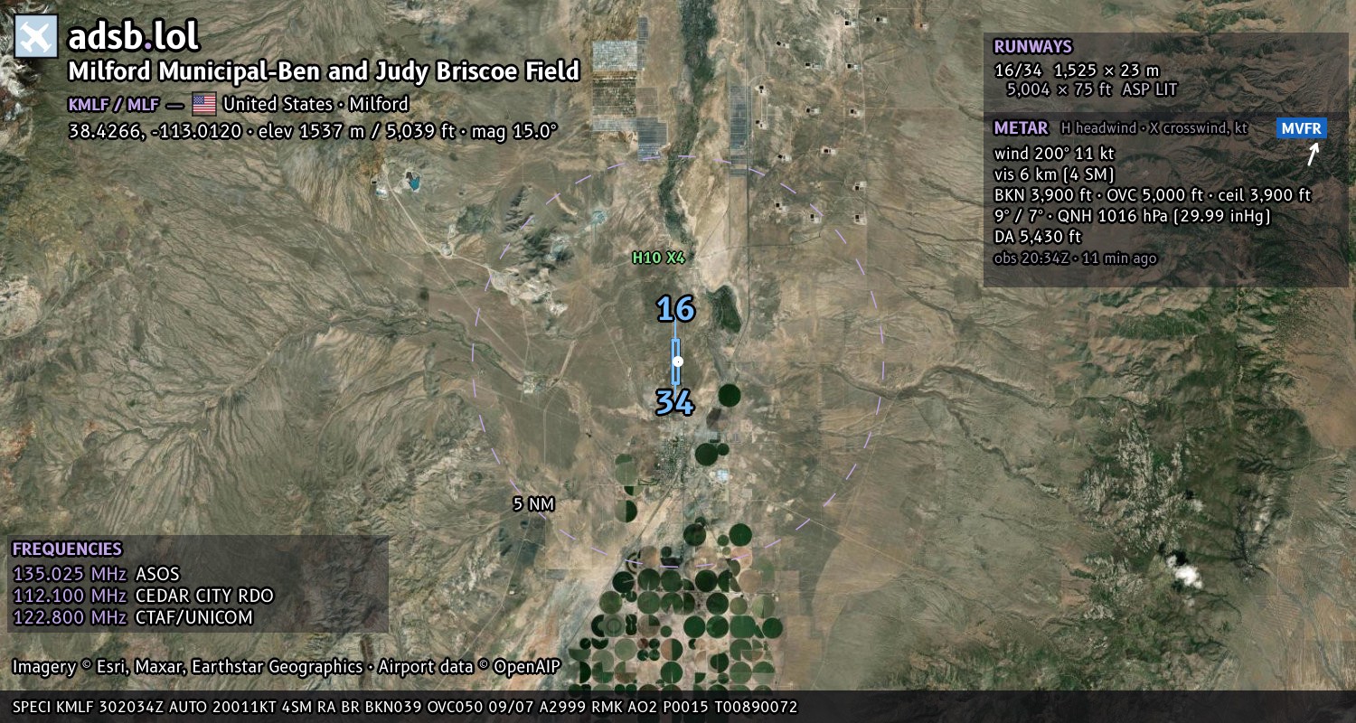 Satellite map with the runway layout of Milford Municipal-Ben and Judy Briscoe Field (KMLF)