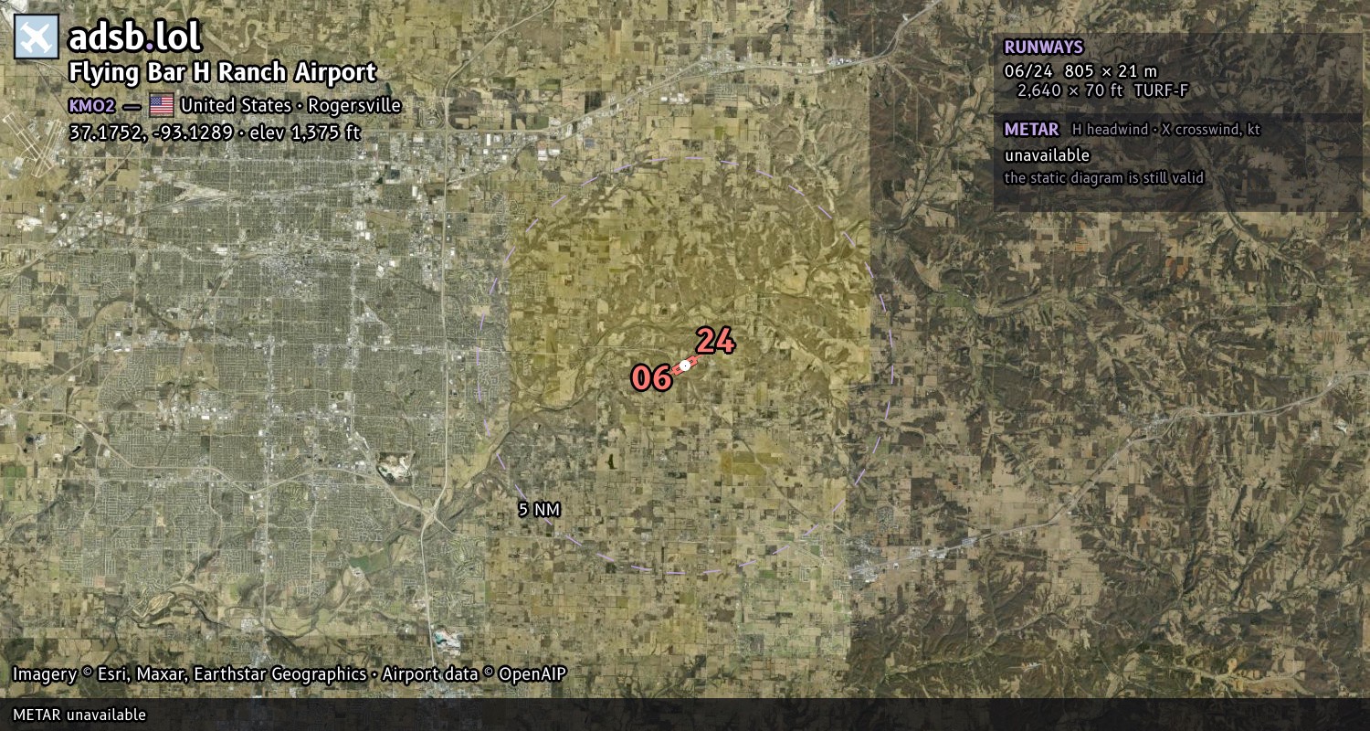 Satellite map with the runway layout of Flying Bar H Ranch Airport (KMO2)