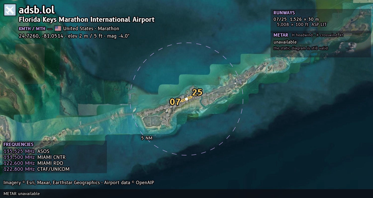 Satellite map with the runway layout of Florida Keys Marathon International Airport (KMTH)