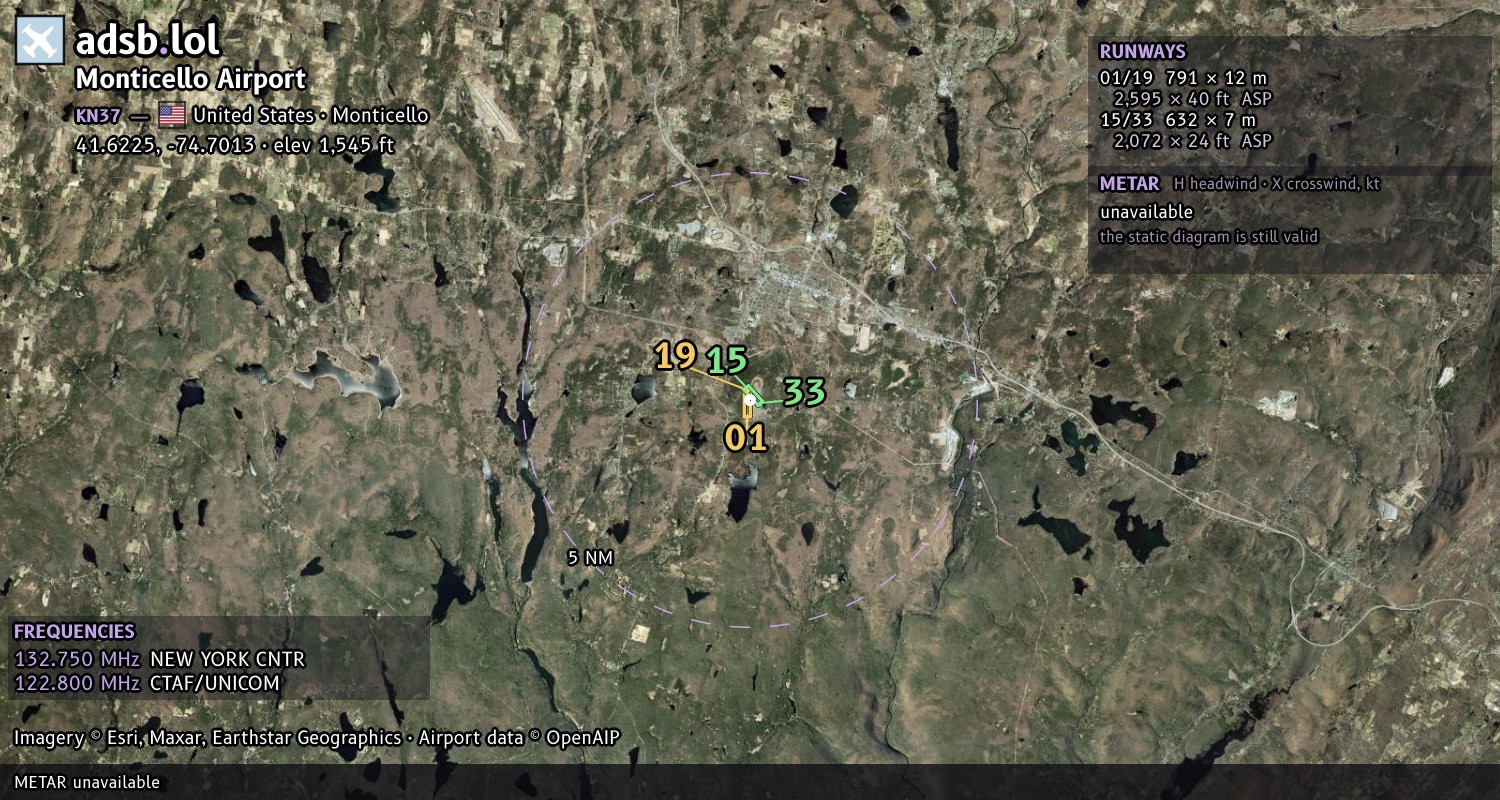 Satellite map with the runway layout of Monticello Airport (KN37)